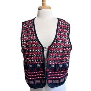 Tantrums XL Vest America Flag Star Buttons Red White Blue USA Patriot FLAW
